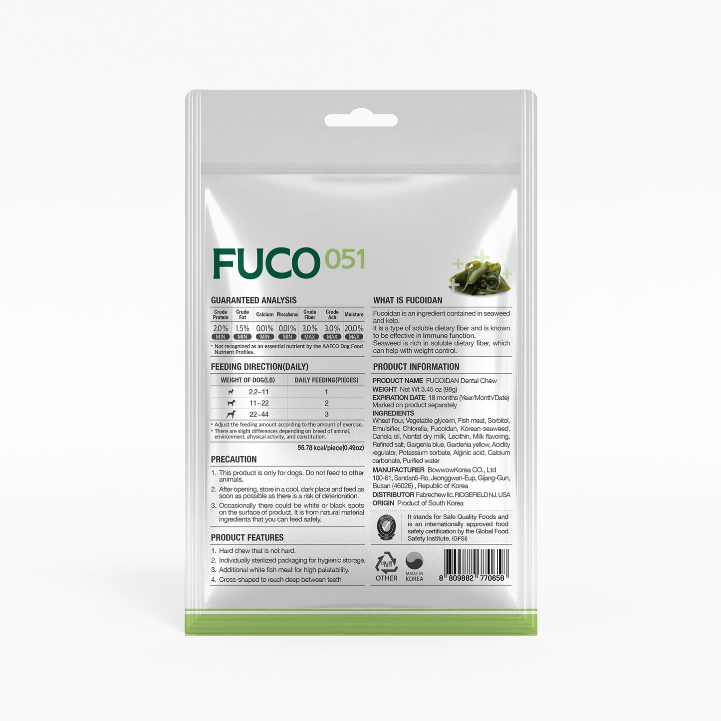 FUCO051 - Fucoidan Dental Chew - 98g (7 pcs x 14g)